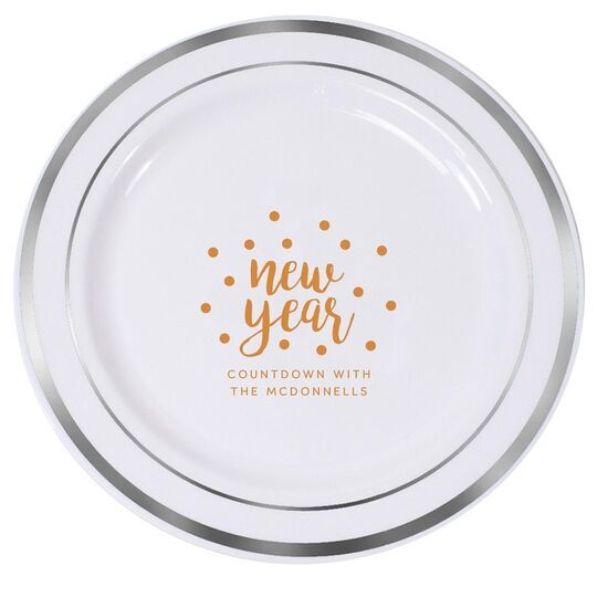 Confetti Dots New Year Premium Banded Plastic Plates